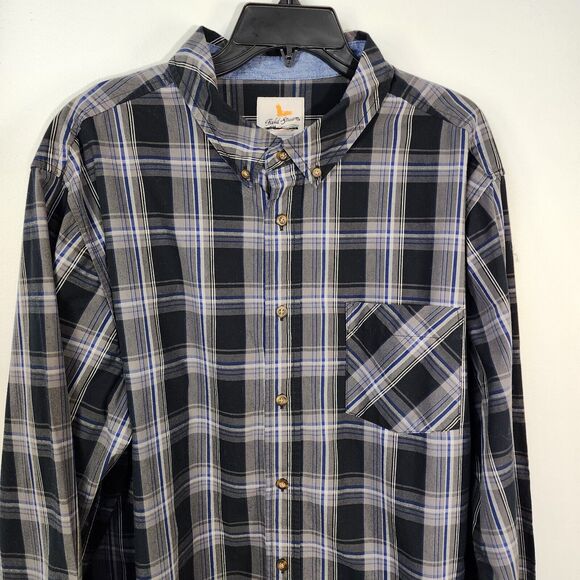 Field and Stream Mens Shirt Size 2XLT Plaid Button Long Sleeve Black Gray Pocket - Picture 3 of 11
